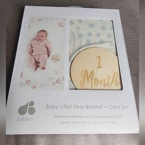 Just Born Baby's First Year Blanket + Card Set